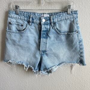 Zara High Rise Button Fly Light Wash Denim Cut Off Shorts Women's 10 Summer